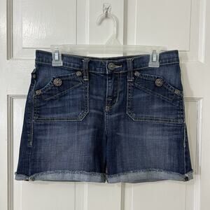 Rock & Republic Stinger Cuffed Denim Shorts‎ Button Flap Back Pockets Y2K Sz 8